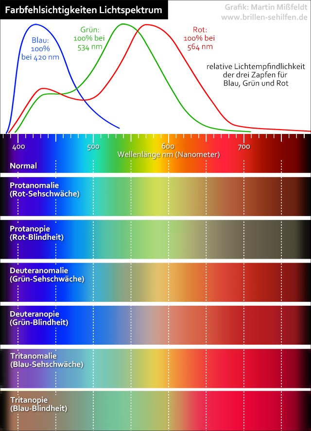 Lichtspektren der Farbfehlsichtigkeiten